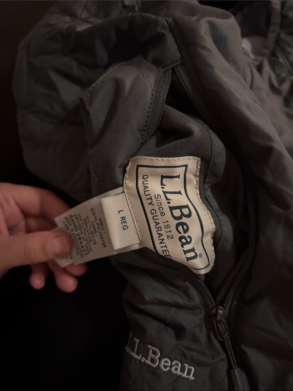 LL Bean Reversible Quilted Green Grey Outdoor Hiking Vest Size Large - Picture 5 of 5